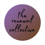 The Renewal Collective logo. A circle with gradient purple to brown, and black text: the renewal collective.