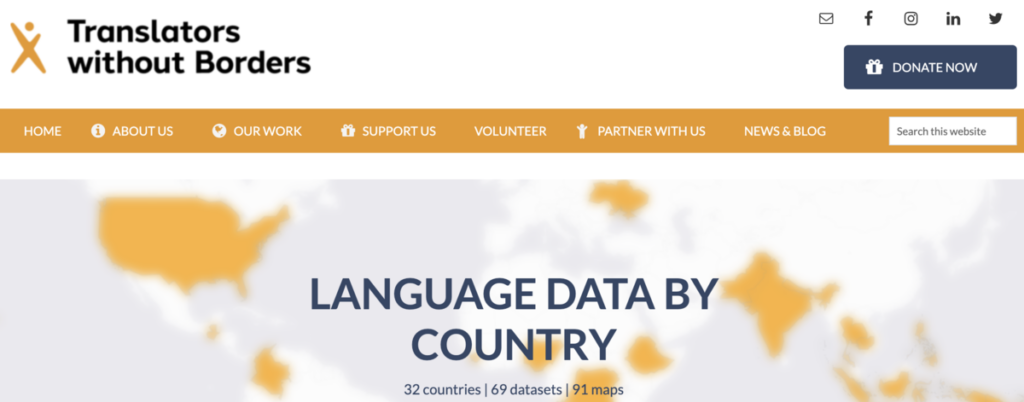 Website Translators Without Borders link to Language Data by Country.