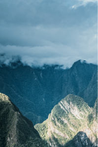 Ruins against a backdrop of mountains at Machu Picchu in Peru.
