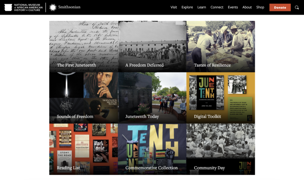Collection of images and links to Juneteenth resources and information.