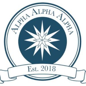 The words "Alpha Alpha Alpha" above a star icon over a teal background, and "Est. 2018" below it.