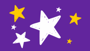 White and yellow stars over a purple background