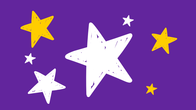 White and yellow stars over a purple background