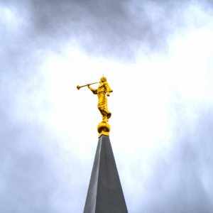Statue atop a Latter Day Saints temple.