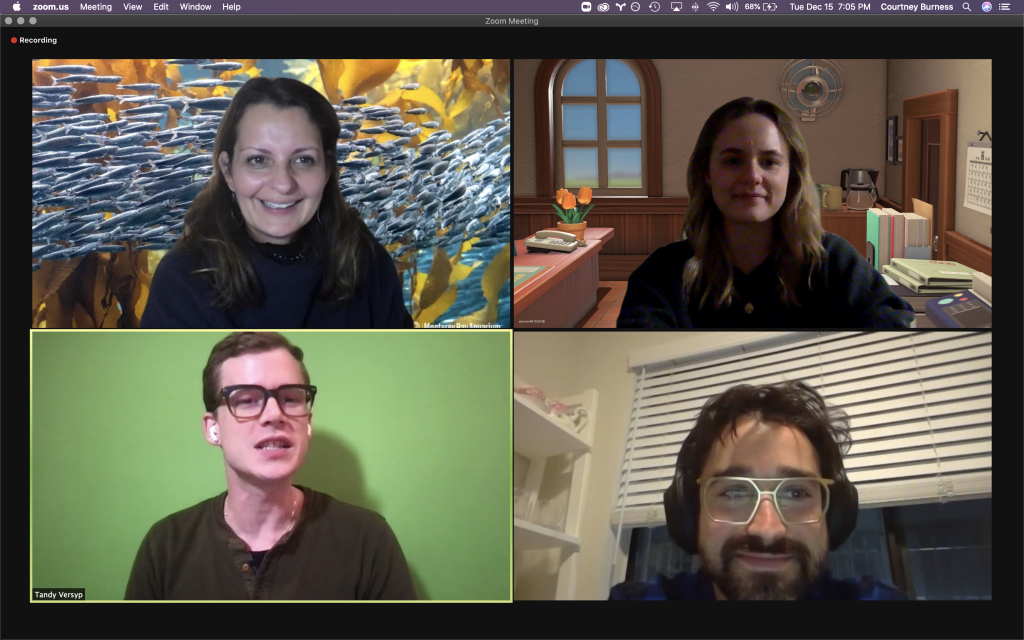 Courtney and her four coworkers speaking over a Zoom call