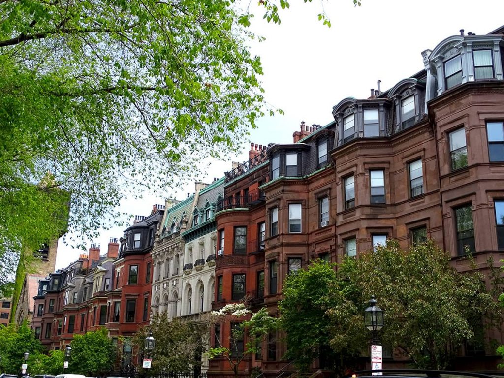 Buildings with apartments for rent in Back Bay, Boston.