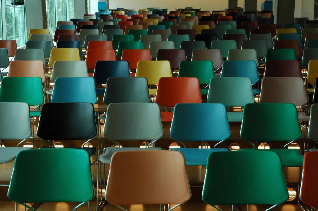 A large empty lecture hall awaiting students