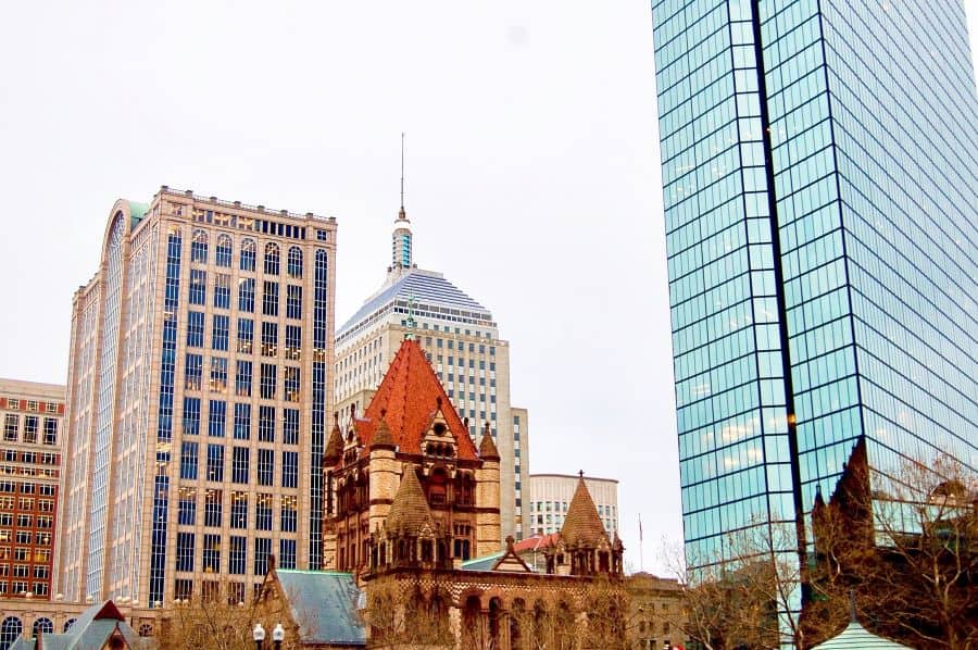 A view of Trinity Church from Copley Square
