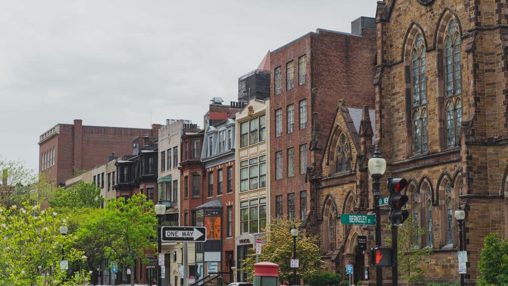 A view of historic architecture on Newbury Street