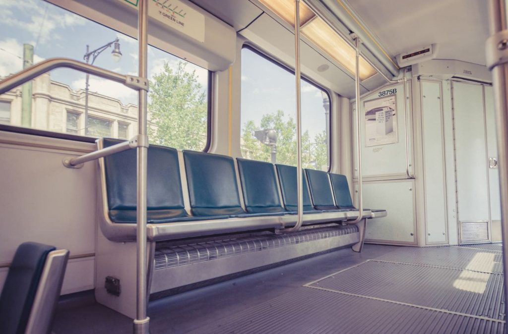 Empty seats on Boston's Green Line subway car