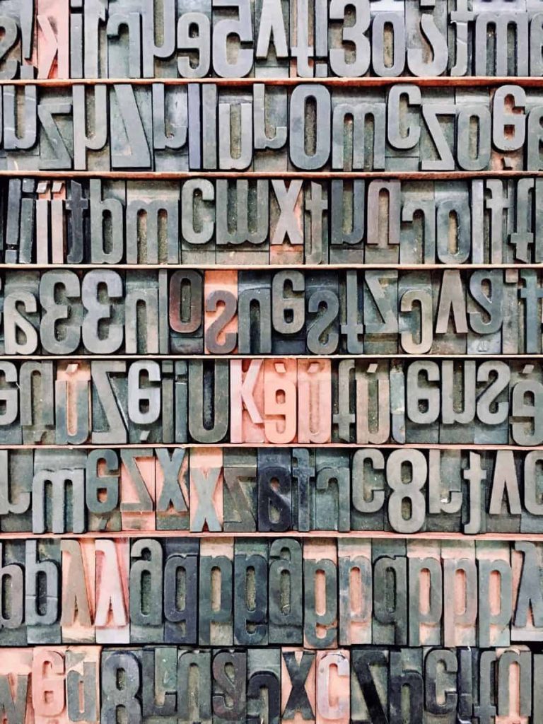Letters and numbers in typesetting rows