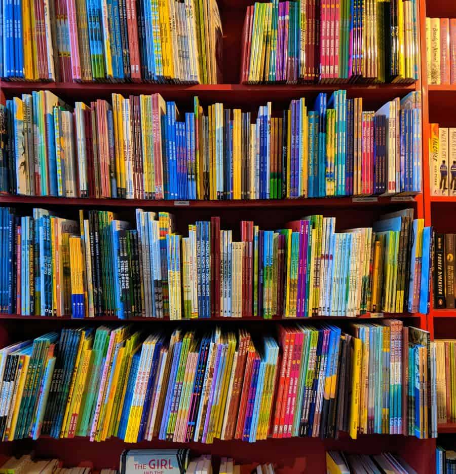 Four shelves full of children's books