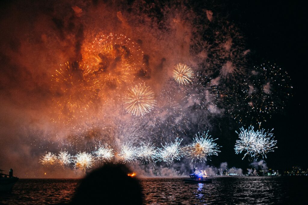 Big firework display over Charles River Esplanade