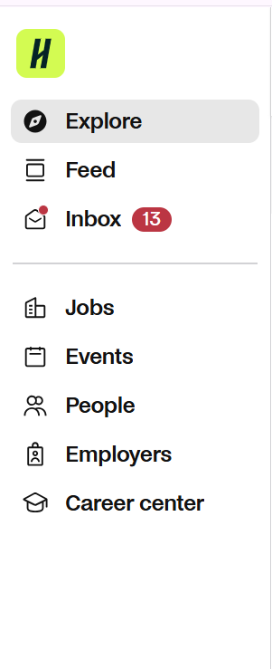 Screenshot of the Handshake side menu with different navigation tabs. 