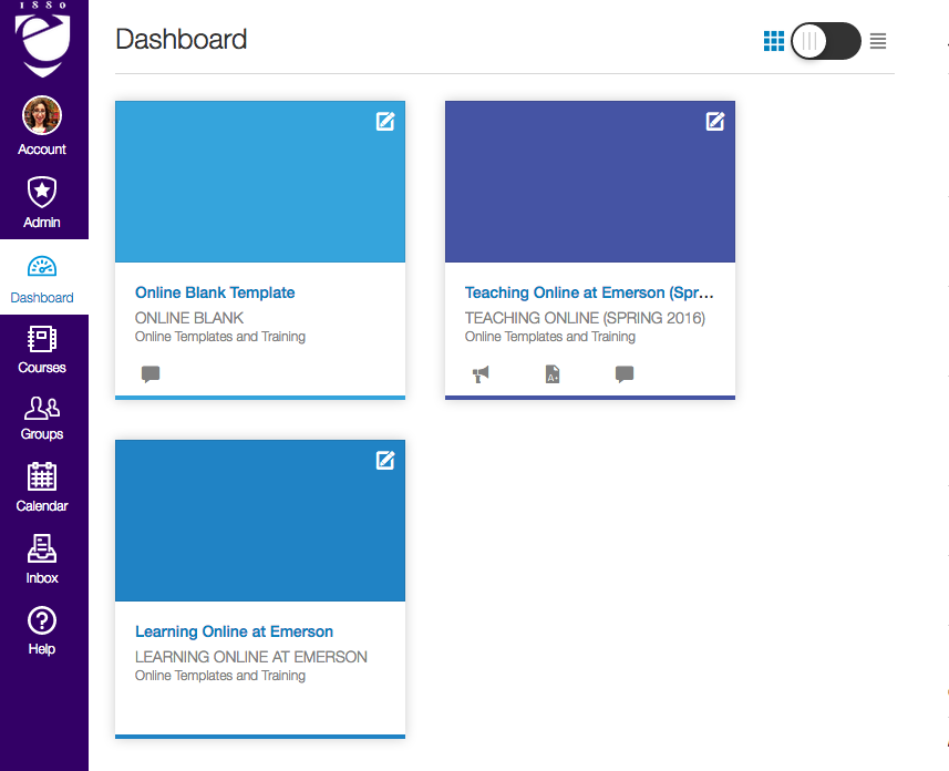 An image of Canvas dashboard course cards.