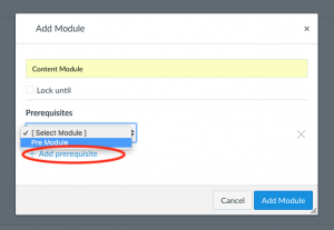 Image highlighting the Add prerequisite option under Add Modules