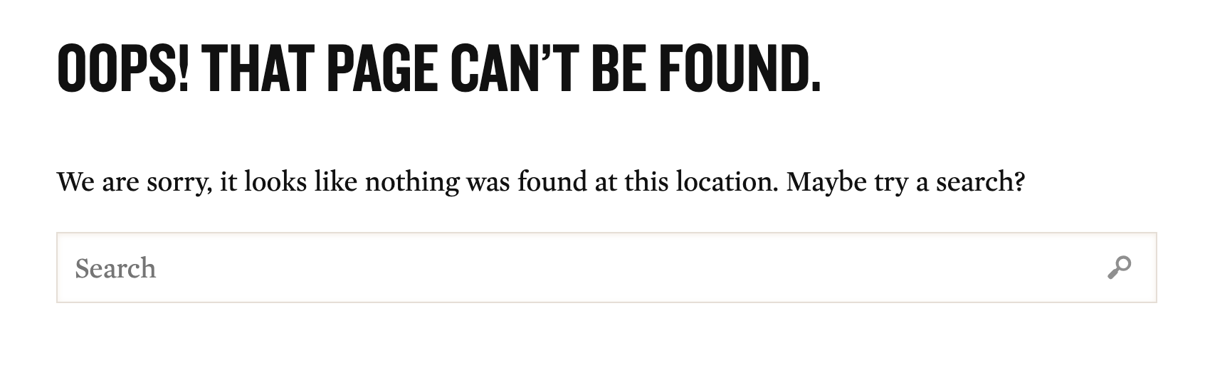 Screenshot ofThe Nation's site saying "That page can't be found. Maybe try a search?" & a search bar