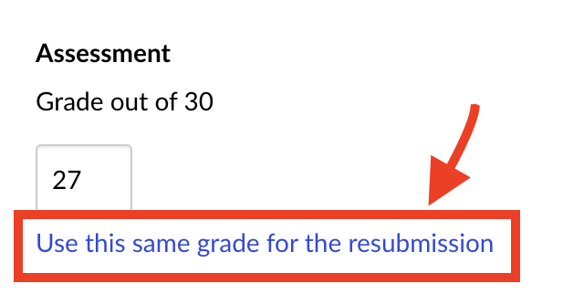 Screenshot of the "use same grade for resubmission" button in the speedgrader