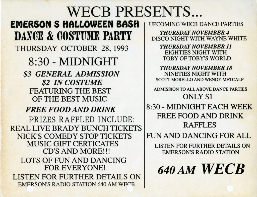 WECB flyer for Halloween party 1993