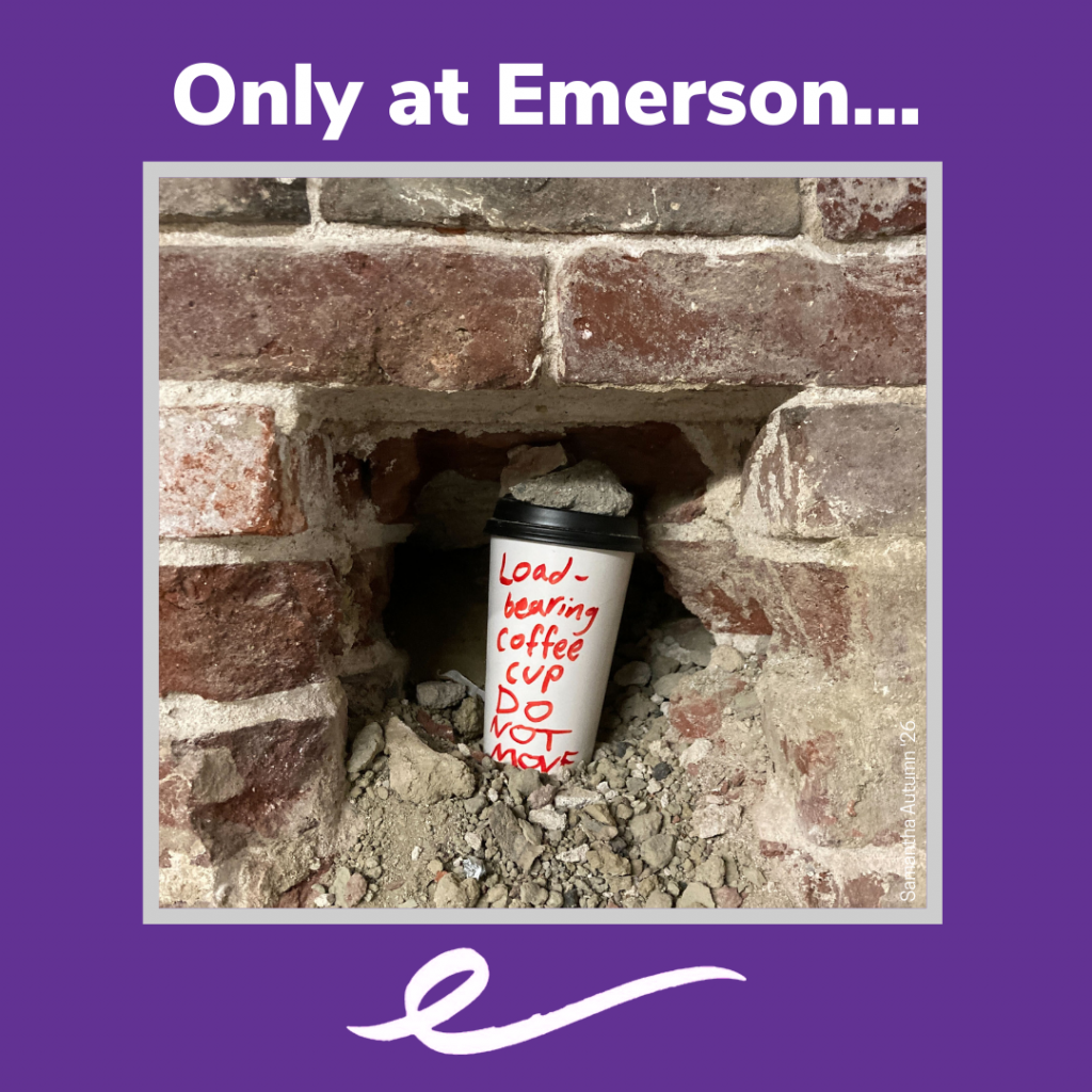 image of coffee cup in a wall with title Only at Emerson...