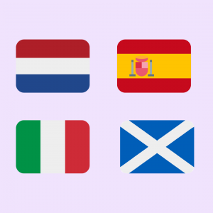 Illustration of French, Spanish, Italian, and Scottish flags