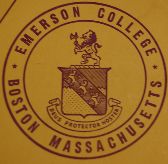 Emerson College 1957 logo with the words "Emerson College Boston Massachusetts"